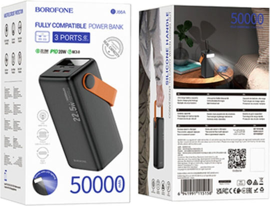 Borofone BJ66A Power Bank 50000mAh 22.5W με 2 Θύρες USB-A και Θύρα USB-C Μαύρο