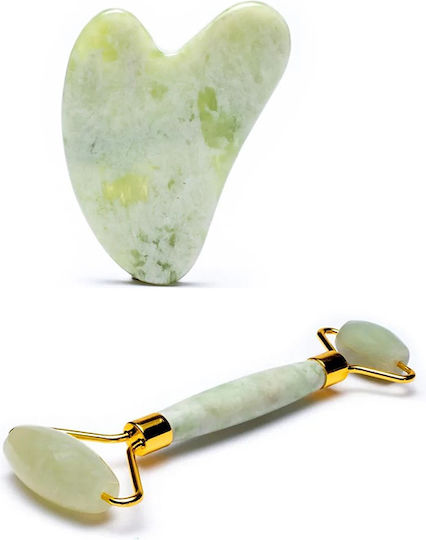 Gesichtspflegegeräte Gua Sha Stein aus Nephrit + Anti-Aging Jade Roller