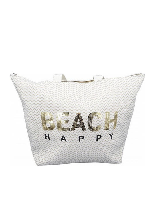 Τσάντα Θαλάσσης Beach Happy Λευκό Μπεζ Κωδ.13451