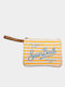 Mc2 Saint Barth Striped Canvas Embroidered Logo Pochette Bag Fluo Orange