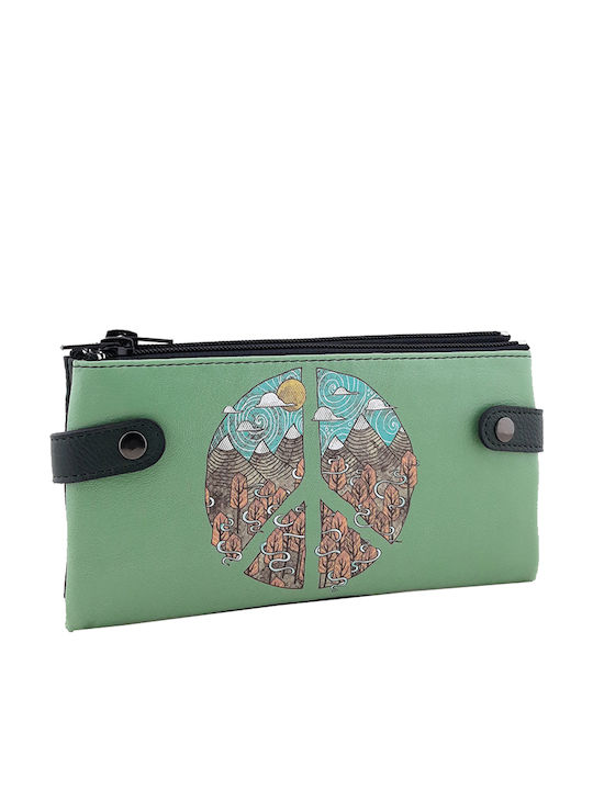 Large Wallet With Integrated Smartphone Pocket With Peace Design Green S.wallet Peace