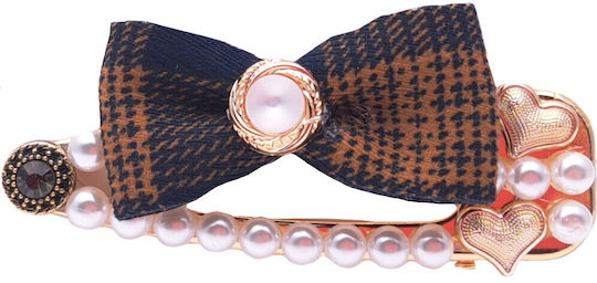 Gold Hair Clip Velvet Bow & Pearls 2