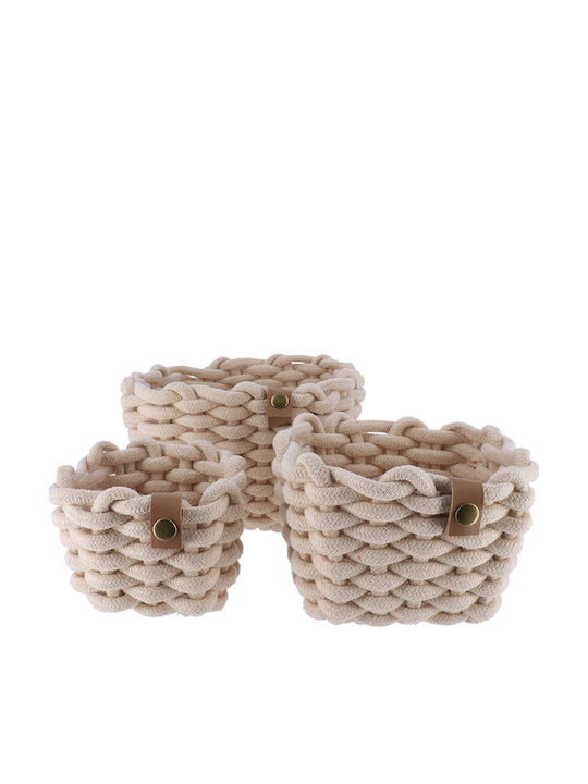 Set de coșuri decorative Din material textil Beige 3buc