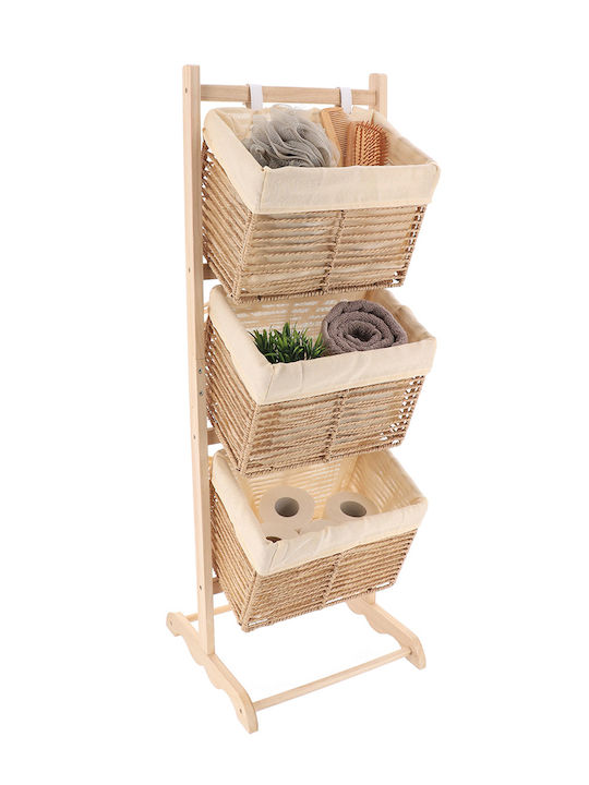 Floor Bathroom Shelf Wooden with 3 Shelves 35x35x102cm Beige