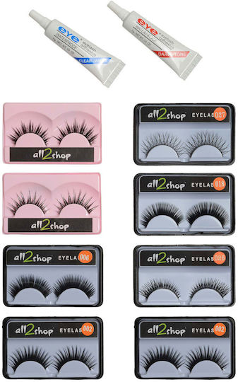 Set of 8 Pairs False Lashes 2 Application Adhesives 7g