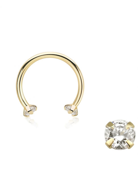 Πολυτιμο Σκουλαρικι Piercing Circular Barbell Χρυσο Κ14 Ζιργκον Gcbz25-10 Διάφανο Χρυσό