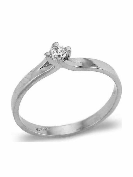 Single Stone Ring White Gold 9 Carats Zircon Stones