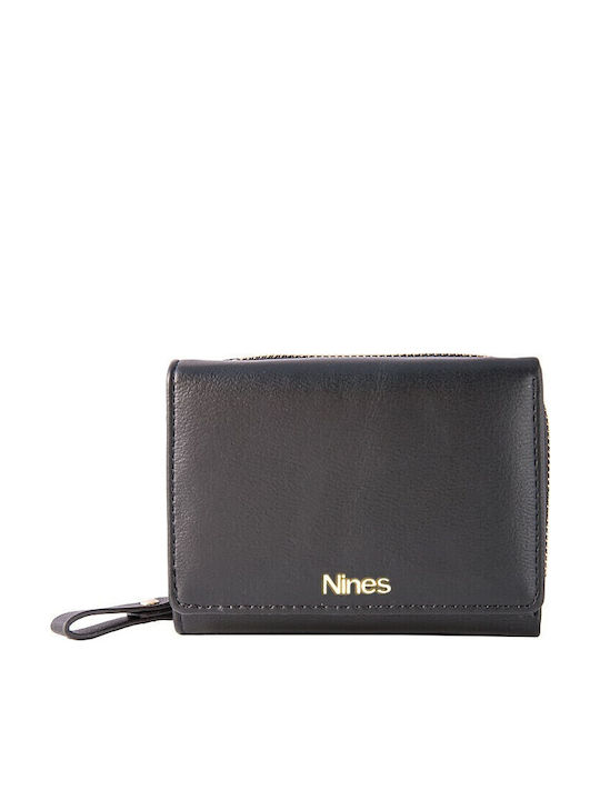 Nines Kleine Damenbrieftasche Doppel 7757 Schwarz