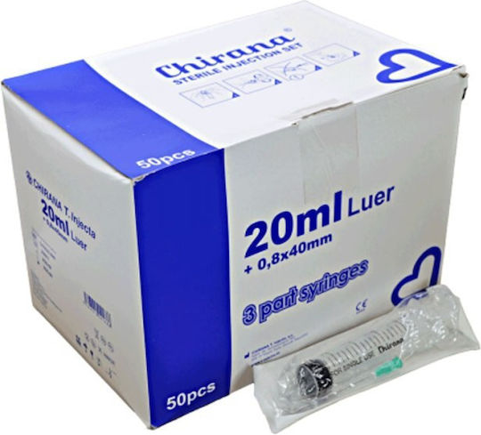 Disposable Plastic Syringes Luer Detachable Needle 50 Pieces 20ml 0.80x40 21G X 1 1/2