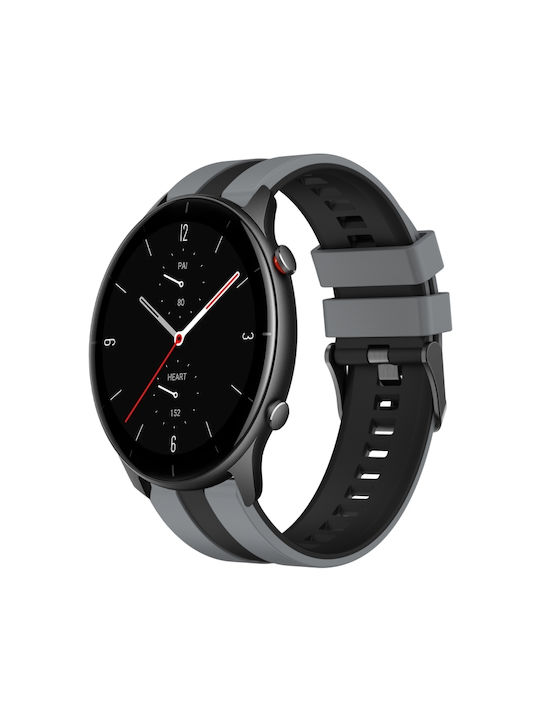 Amazfit GTR 2e 22mm Zweifarbiges Sportliches Silikon Armband Für Uhr Grau+Schwarz