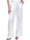 Women's High-waisted Fabric Trousers with Elastic White