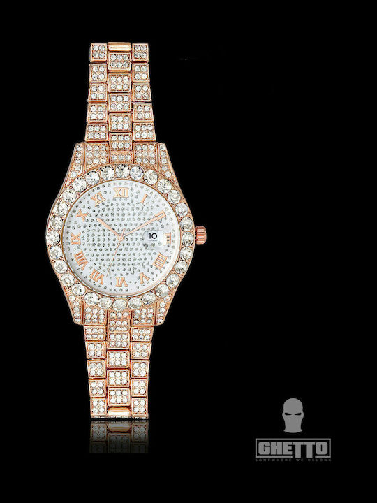 Ghetto Women's Watch with Pink Gold Metal Bracelet