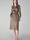Midi Shirt Dress Long Sleeve Brown