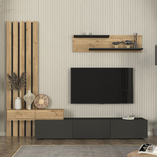 Unitate TV pentru sufragerie Rosaline Ανθρακί - Sepet Oak L233xA31.3xÎ196.8cm