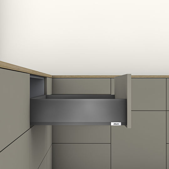 Metallisches Blum Merivobox K Schublade Höhe 14,6 cm Tiefe 50 cm Tragfähigkeit 40 kg Dunkelgrau Grey Orion