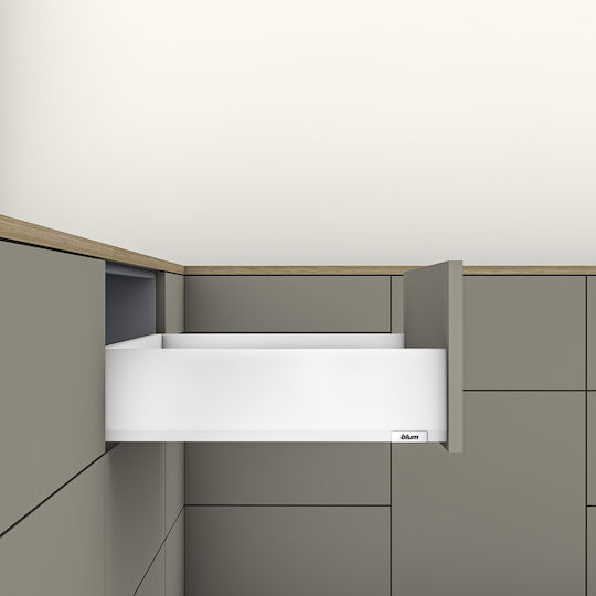 Metallic Drawer Blum Merivobox K Height 14.6cm Depth 50cm Load Capacity 40 Kg White Satine