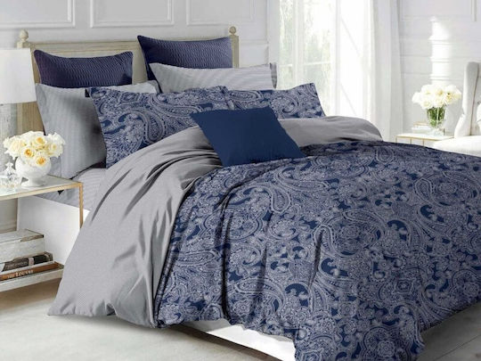 Σετ Σεντόνια Μονά Λάστιχο Navy Blue Λαχούρι 100% Βαμβακερά Γαρύφαλλο 100x200+30