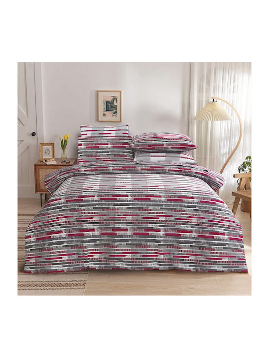 Casa Colori Παπλωματοθήκη Διπλή 100% Βαμβάκι 200x240 Grey-red Stripe