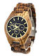 Daponte Men's Watch 45mm Battery with Brown Wooden Bracelet