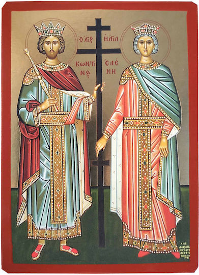 Sfinții Constantin și Elena Întregi Imagine Plată Categoria Hârtie Tal Nr 0 Dimensiune 10,0 cm X 14,0 cm Icoană Lemn Mdf S&k Byzantine Icons