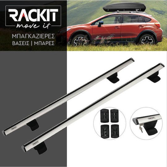 Autodachträger Aluminium Aerodynamische Universell Rackit 120cm Fix-Point Set mit Dachträgerfüßen und Schloss Silber 2 Stücke