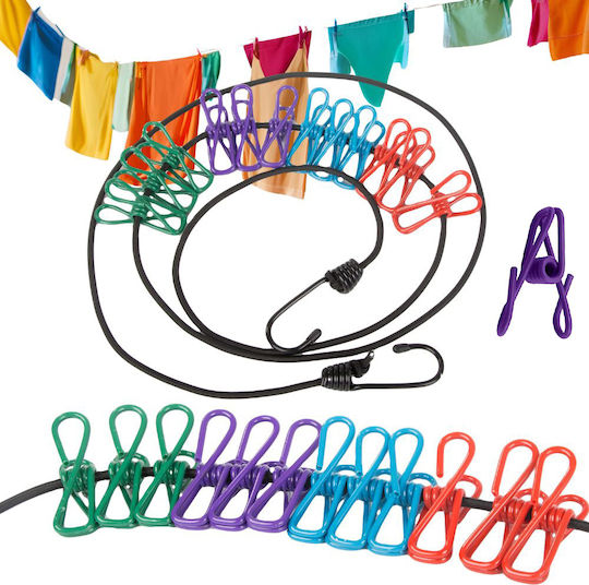 Elastic Washing Line Rope 12 Clothespins Ideal for Travel & Outdoor Use