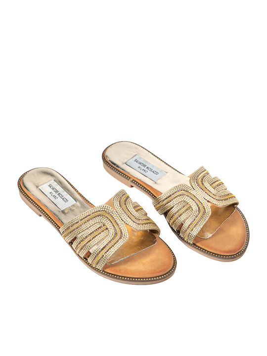 Leather Women's Flat Sandals Anatomic in Gold Color