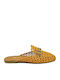 Leder Mules mit Absatz in Tabac Braun Farbe