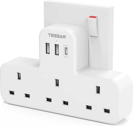 Tessan Πολύπριζο 5 Θέσεων με 2 USB-A και USB-C Αγγλίας (Type G)