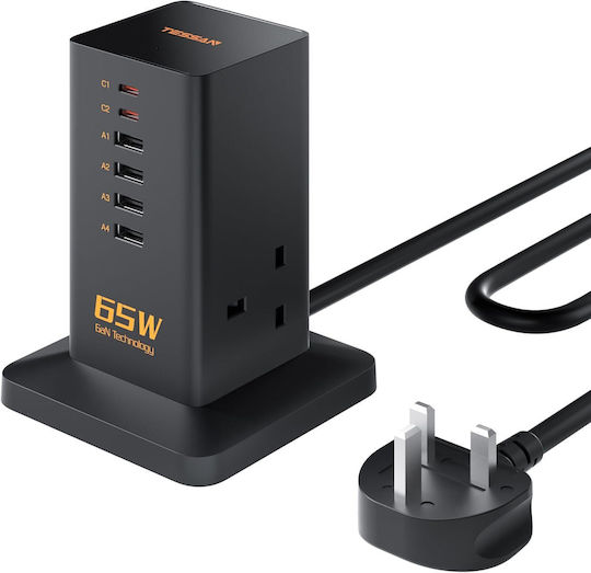 Tessan Πολύπριζο 8 Θέσεων με USB-A, 2 USB-C και Καλώδιο 2m