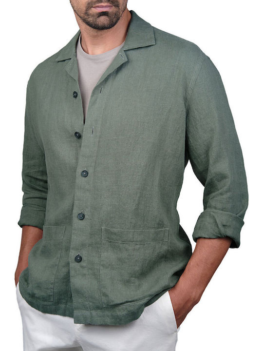 Μακρυμάνικo Λινό Overshirt Πράσινο