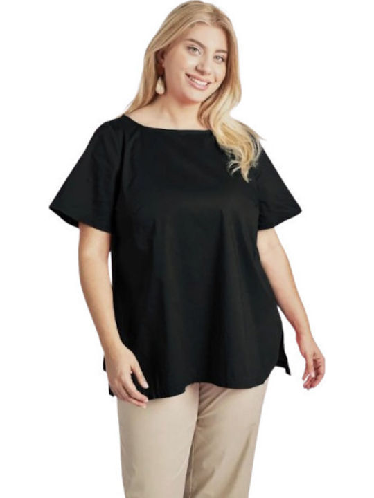 Women's Blouse Cotton Short Sleeve Black