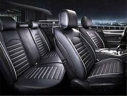 Autositzbezug-Set Vorder- und Rückseite Faux Leder Schwarz Weiß Streifen Autositzbezug-Set Vorder- und Rückseite Faux Leder Schwarz Weiß Streifen