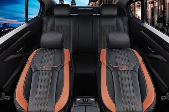 Set Universal Schwarze Braun Eco-Leder Autositzbezüge Vorne Hinten