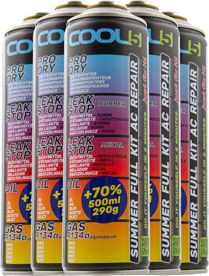 Set 5x 5-in-1 Air Conditioning Refrigerant Cool5 Air Conditioning Replacement R134a + Microfiber