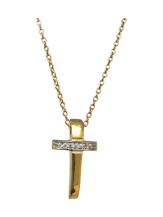 Aris Dentopoulos Jewellery Γυναικείος Σταυρός από Επιχρυσωμένο Ασήμι με Αλυσίδα