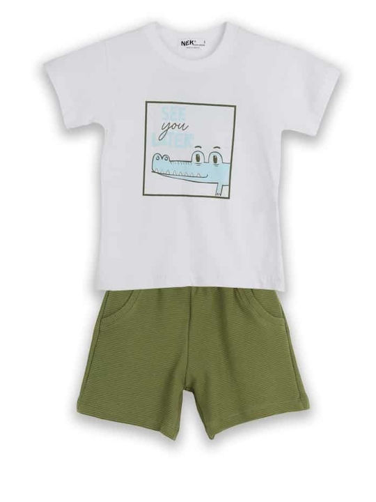 Kinder-Set mit Shorts Sommer 2Stück White, Olive
