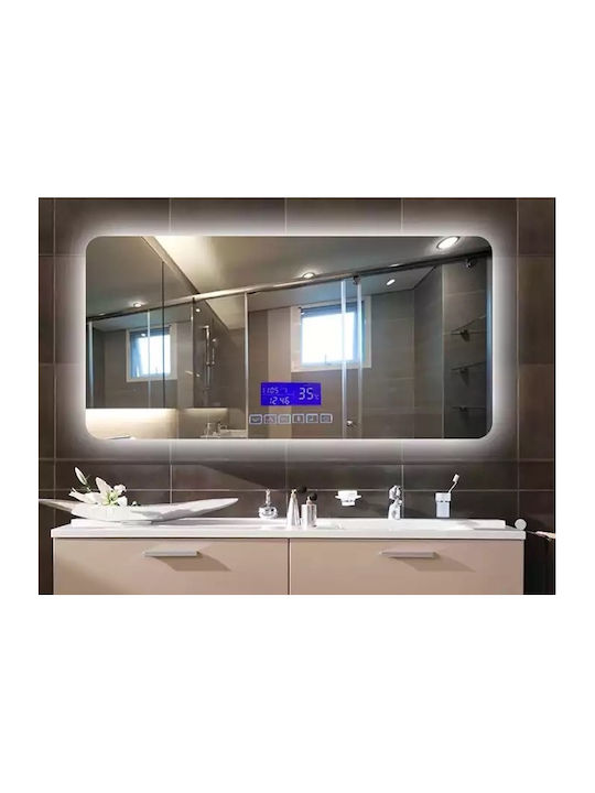 Mysmartmirror70χ110 Φωτιζομενος Καθρέπτης Πανελ Αφης Bluetooth Συνδέεται Κινητό Fm Radio-ώρα-θερμοκρασία-ημερομηνια