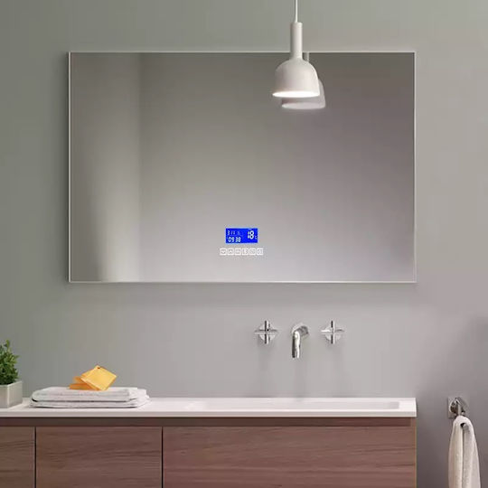 Mysmartmirror 100x80 Illuminated Bathroom Mirror Touch Panel Bluetooth Connects to Mobile FM Radio-Time-Temperature-Date