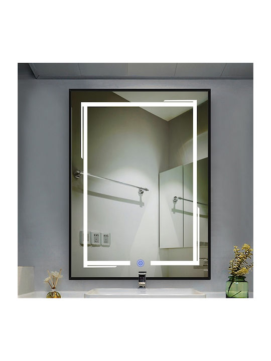 Mysmartmirror 60x90 Осветено Огледало с Touch On Off Димер Черна Алуминиева Рамка
