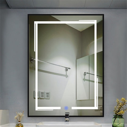 Mysmartmirror 60x90 Beleuchteter Badezimmerspiegel Ein/Aus Dimmer Schwarzer Aluminium Rahmen