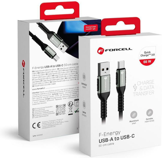 Forcell USB 2.0 Cable USB-C male - USB-A 66W Black 0.5m