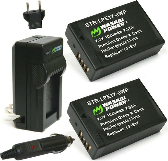 Wasabi Power Battery 2-pack 1040mah + Charger Canon Lp-e17