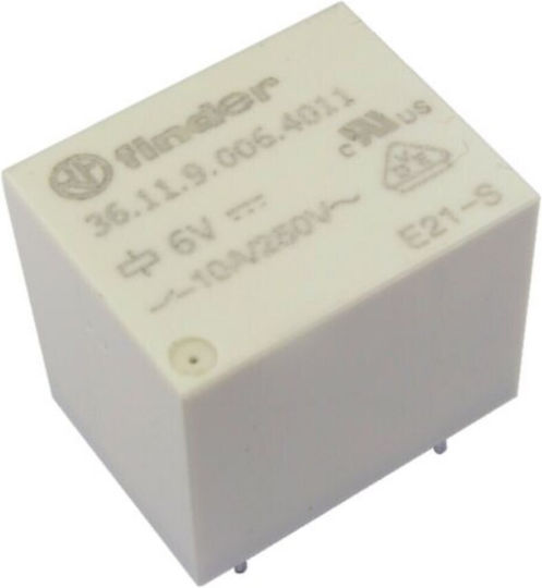 Relay Spdt Ucoil 6VDC 10A/250VAC 10A/30VDC Finder