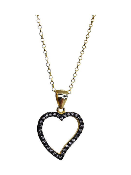 Aris Dentopoulos Jewellery Κολιέ με σχέδιο Καρδιά από Επιχρυσωμένο Ασήμι με Ζιργκόν Μωβ