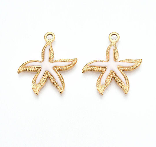 Steel Gold Hanging Star Element White Enamel 25mm 1pcs