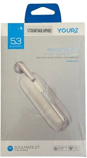 YOURZ Y-27 In-ear Bluetooth Handsfree Ακουστικά με Θήκη Φόρτισης Ασημί