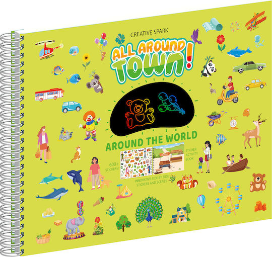 Carte De Colorat Anti-Stres Educațională Pentru Copii Tip Caiet Spiralat 600+ Autocolante Reutilizabile 13 Scene 14 Pagini Cu Imagini De Colorat Și Desen