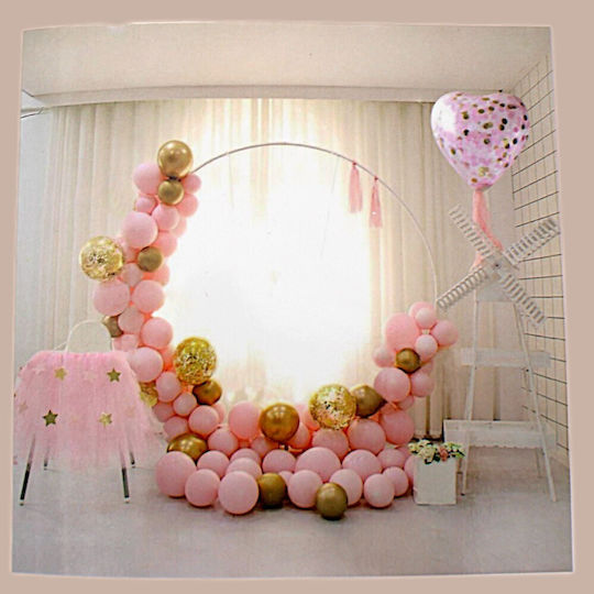 Composition with 56 Balloons Rose Gold Circular Base