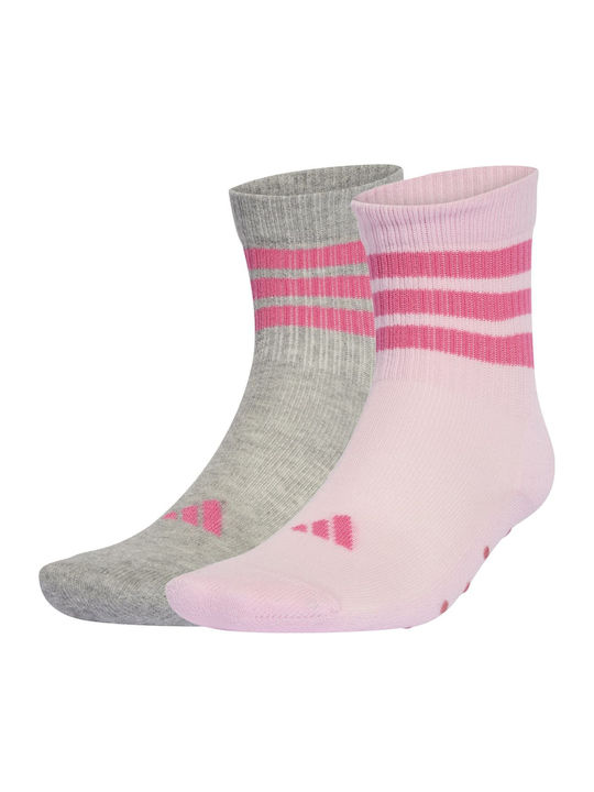 adidas Non-slip Kids' Long Socks Grey/Pink 2 Pairs